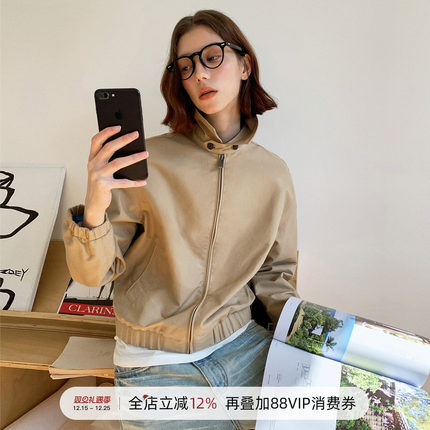 714street美式复古GeekChic撞色夹克2026春季高密双股纯棉外套女