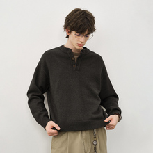 714street复古亨利领毛衣男2025秋冬新款亲肤挺括合身绞花针织衫