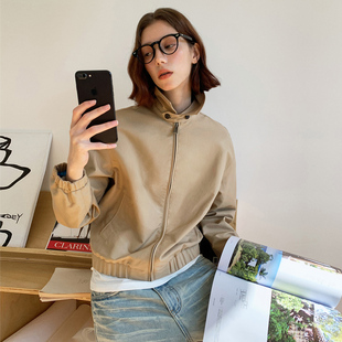 714street美式 高密双股纯棉外套女 复古GeekChic撞色夹克2026春季