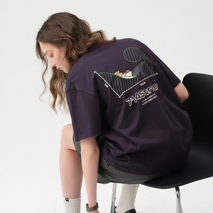 复古情侣装 714street图表印花重磅纯棉短袖 美式 新款 T恤男2025夏季