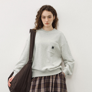 T恤 长袖 714street国潮宽松落肩口袋抓绒卫衣男2025秋冬新款 情侣装