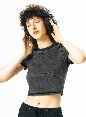 714street潮牌女生短款水洗短袖T恤2024夏季新款露脐上衣辣妹装