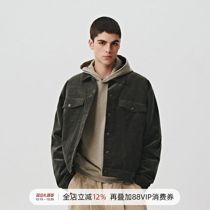 714street美式复古短款翻领夹克男2024新款宽松灯芯绒秋冬厚外套