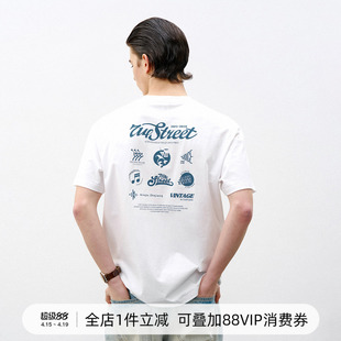 714street复古爵士乐主题印花纯棉T恤男2026夏季美式宽松情侣短袖