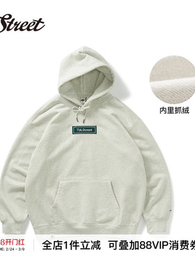 714street重磅500g美式情侣宽松连帽卫衣秋冬新款刺绣logo帽衫男