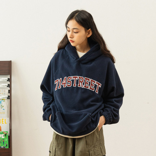 714street22秋新连帽卫衣情侣oversize潮牌复古宽松外套春秋帽衫