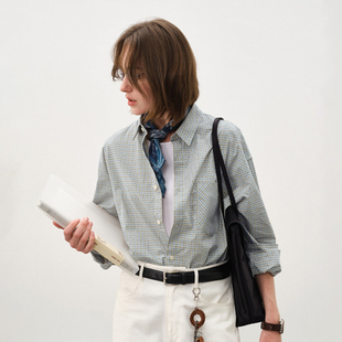 新款 男2025秋季 情侣衬衣 宽松miu系格子衬衫 714street简约纯棉长袖