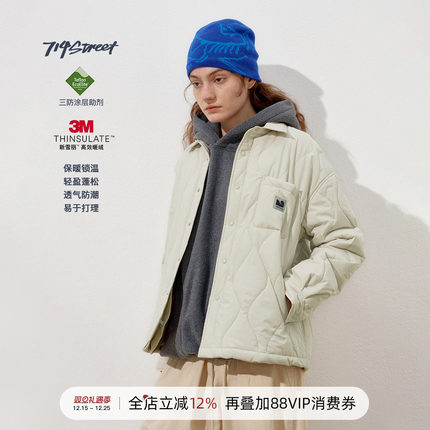 714street3M新雪丽暖绒高蓬菱格棉服2025冬季新款宽松衬衫外套男
