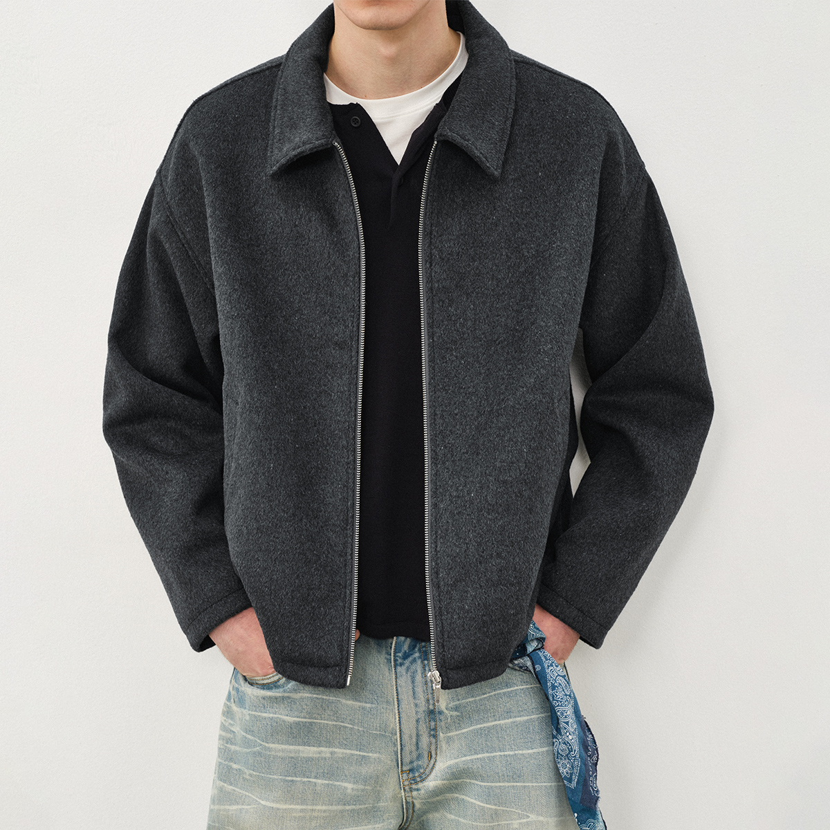 714street羊毛混纺翻领夹克