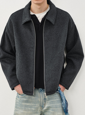 714street羊毛混纺翻领夹克男2025秋冬新款cleanfit廓形毛呢外套