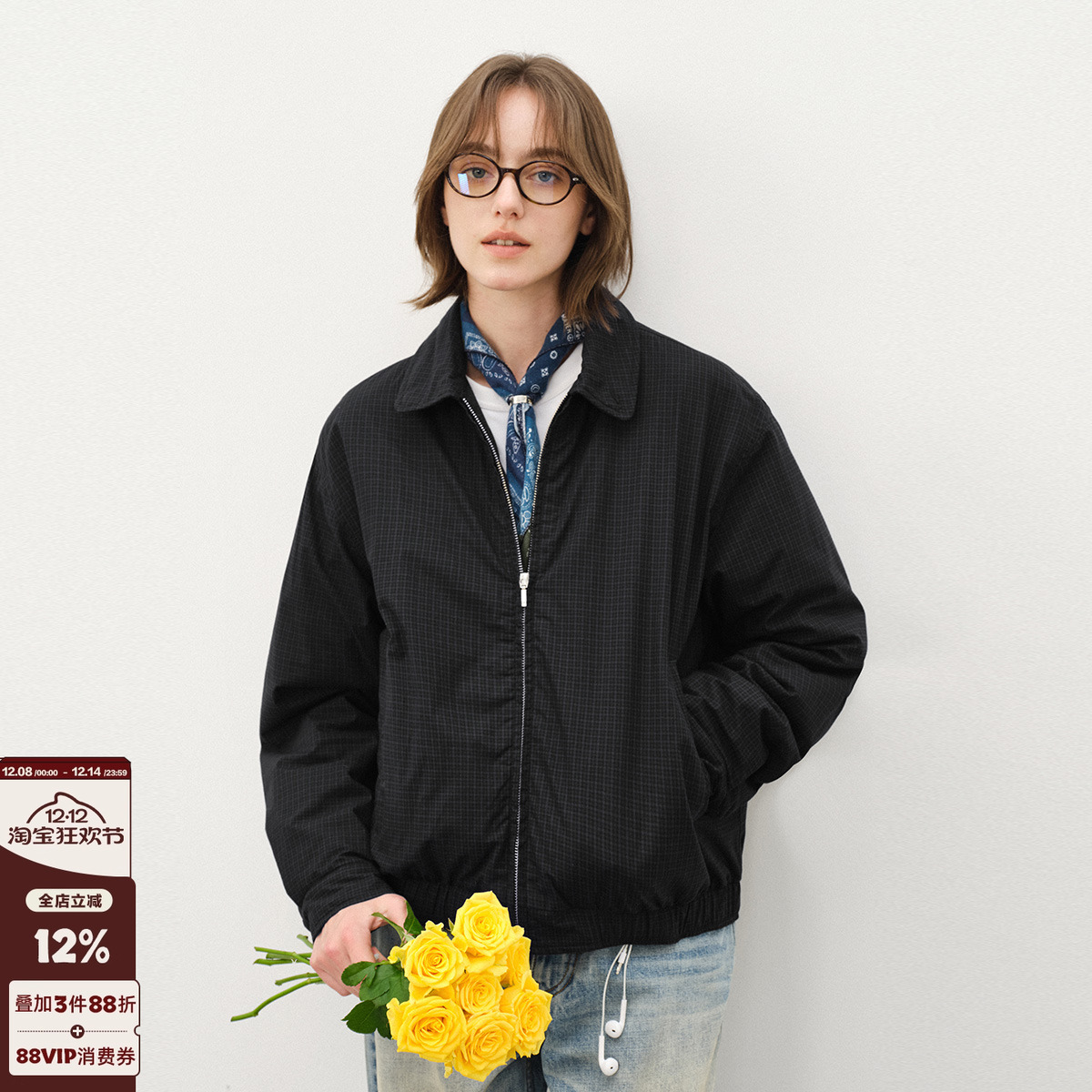 714street格纹哈灵顿夹克棉服