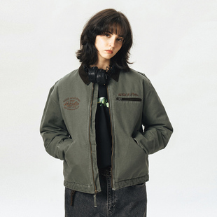 714street外套男秋冬加厚保暖上衣翻领夹棉夹克日系复古短款 棉服