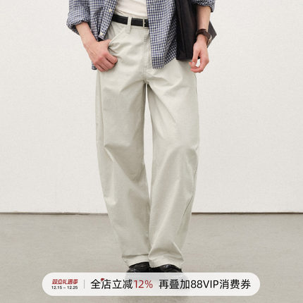 714street秋季水洗纯棉宽松休闲裤男2025新款弯刀裤cleanfit长裤
