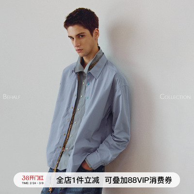BEHALF条纹记忆回弹衬衫