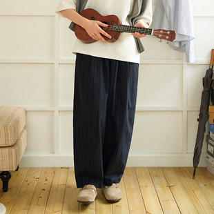 全棉舒适宽松直筒裤 男2025新款 轻薄条纹质感休闲裤 714street春季