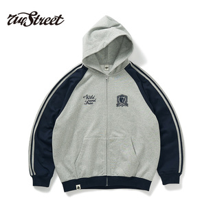 复古卫衣外套男学院风宽松连帽针织开衫 美式 新款 714street秋季