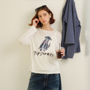宽松雪花肌理罩衫 新款 T恤女2026春季 714street莱赛尔凉感小狗长袖