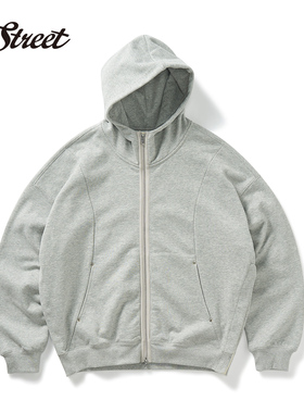 714street重磅500g解构连帽卫衣秋冬新款开衫情侣宽松卫衣外套男