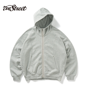 714street重磅500g解构连帽卫衣秋冬新款 情侣宽松卫衣外套男 开衫