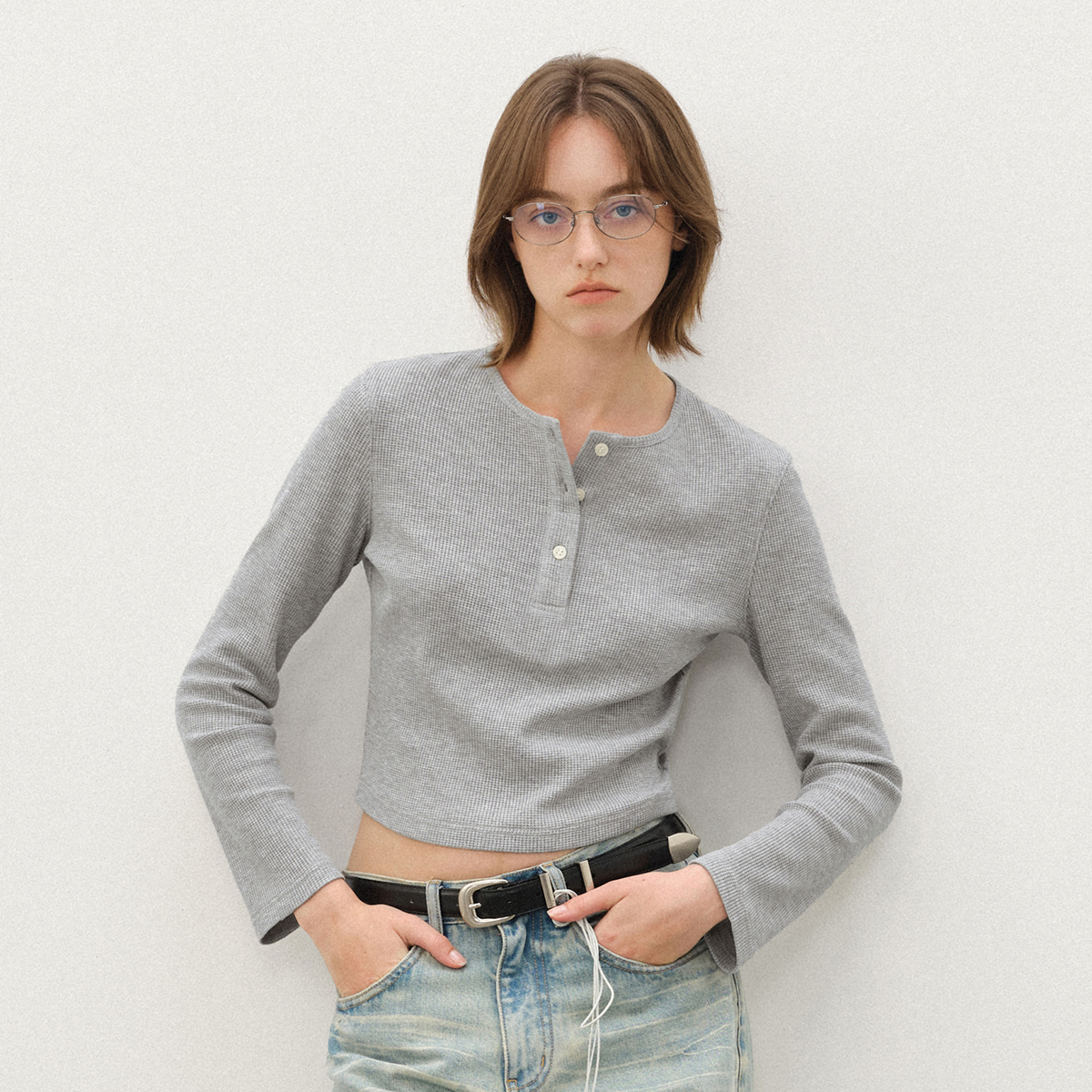 714street亨利领打底长袖T恤