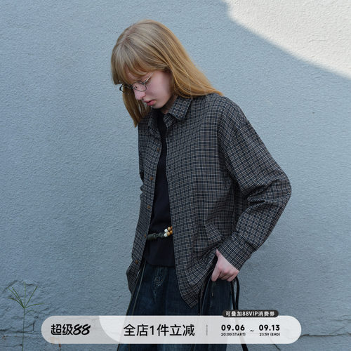 714street格纹长袖衬衫