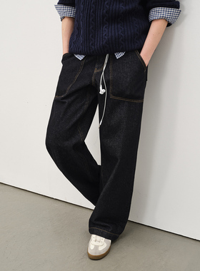 714street微宽松直筒甲板长裤男2025秋季新款经典日系原色牛仔裤