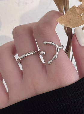 简约个性几何形竹节开口戒指错位小众设计高级感轻奢网红韩国指环