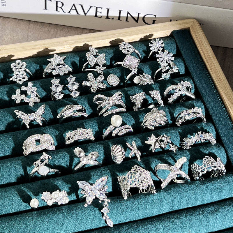 满钻花语轻奢网红混搭个性花朵蝴蝶结时尚戒指女小众冷淡风指环潮