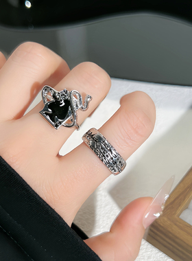 个性灵蛇黑桃A戒指女高级感朋克小众设计感精致独特时尚风潮指环