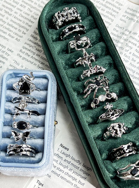 跨境简约混搭暗黑风蜘蛛十字架珐琅个性戒指中性风时尚朋克指环潮