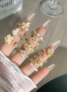 温柔绽放蝴蝶花朵珐琅甜美开口戒指女纯欲风气质轻奢高级感食指戒