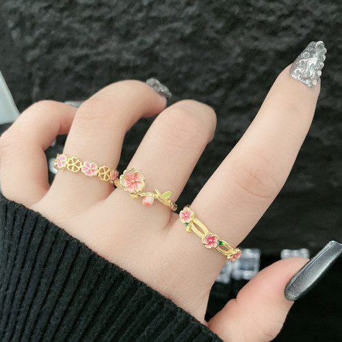 新款复古宫廷风渐变桃花戒指女轻奢高级感小众甜美花朵独特指环潮