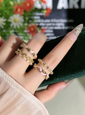 法式简约轻奢公主粉不规则爱心链条开口戒指女ins冷淡风气质指环