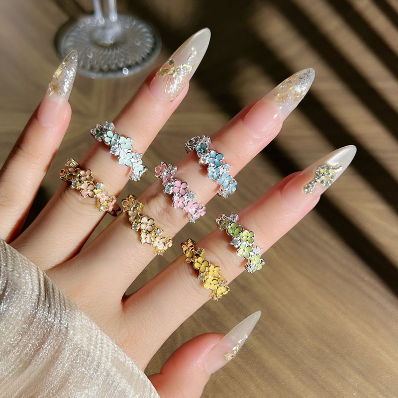 多巴胺复古气质花朵珐琅滴釉开口戒指女甜酷轻奢高级感百搭指环潮