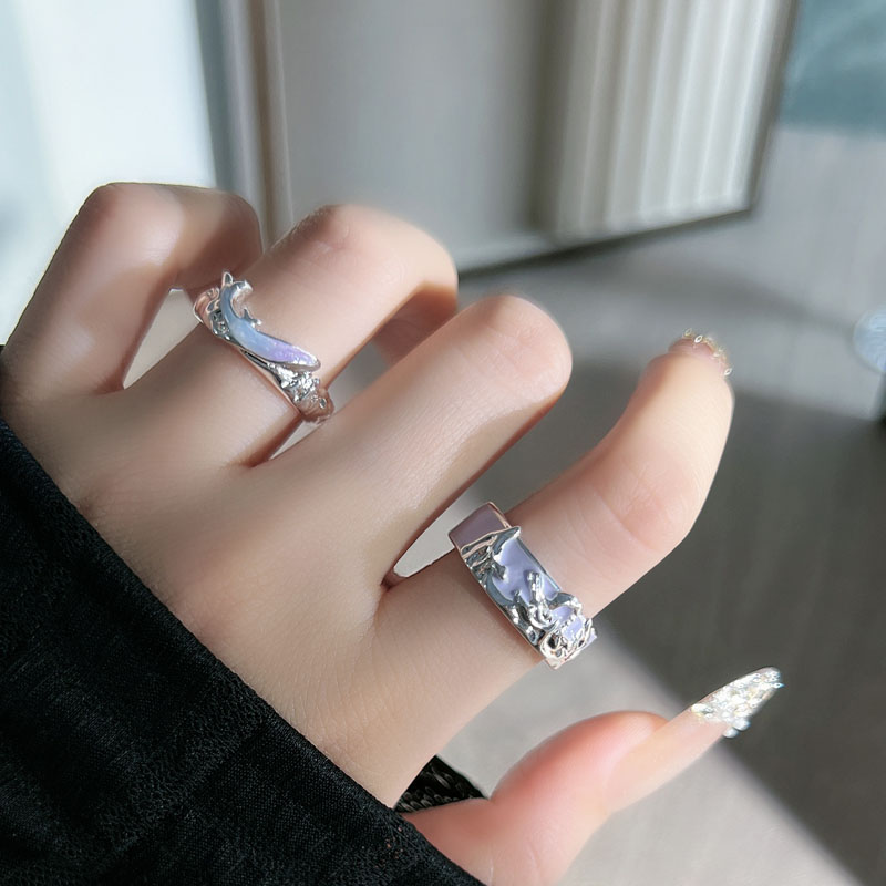 紫釉迷梦气质冷淡风鲸鱼时尚设计感情侣戒指女小众轻奢简约食指戒