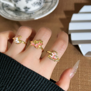 新款炫彩珐琅生肖马甜酷个性戒指女轻奢精致小众星月独角兽食指环