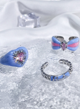 戒指女甜酷辣妹风时尚粉钻滴釉开口指环ins冷淡风个性百搭食指戒