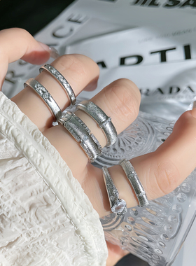 极简个性拉丝复古开口戒指女ins冷淡风百搭时尚新中式简约食指环