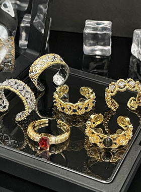 新中式宫廷风镂空褶皱时尚开口戒指女独特冷淡风潮酷个性小众指环