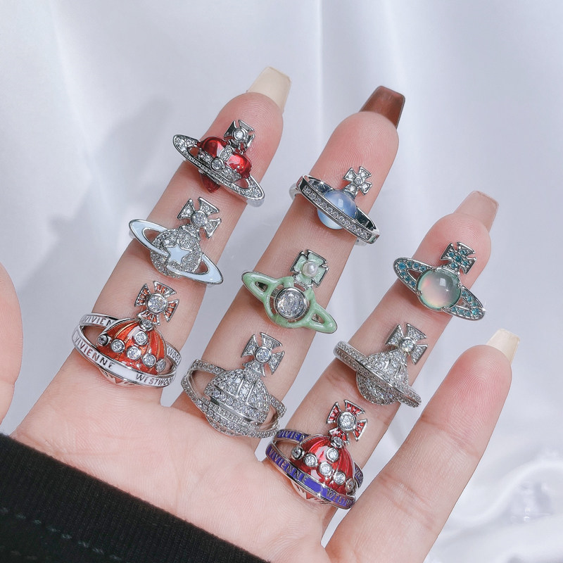 EUROPEAN AND AMERICAN LIGHT LUXURY LUXURY HIGH-END SATURN DROP GLAZE PERSONALITY OPEN RING NICHE DESIGN COLD WIND PLANET TEMPERAMENT RING