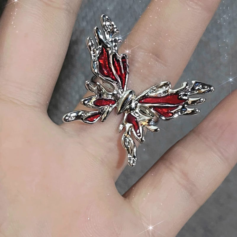 EUROPEAN AND AMERICAN PUNK CROSS BUTTERFLY PERSONALITY OPEN RING FEMALE FASHION SWEET COOL HOT GIRL NEUTRAL STYLE UNIQUE INDEX FINGER RING