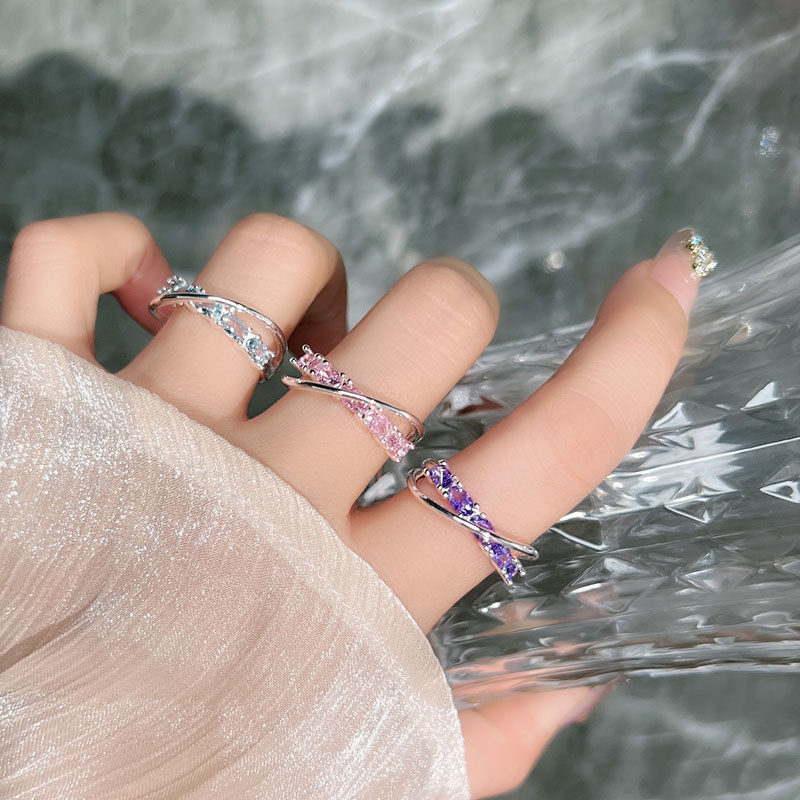 星河轨迹粉紫钻交叉环绕个性简约开口戒指女气质甜酷小众设计指环