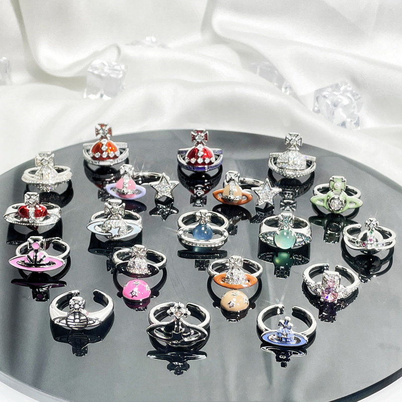 EUROPEAN AND AMERICAN LIGHT LUXURY LUXURY HIGH-END SATURN DROP GLAZE PERSONALITY OPEN RING NICHE DESIGN COLD WIND PLANET TEMPERAMENT RING