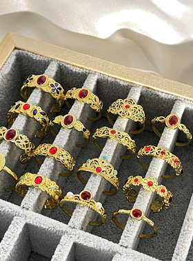 复古珐琅花丝戒指女新中式古法花朵国潮编织蕾丝气质甜酷食指戒潮