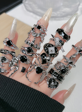 朋克暗黑风滴釉蜘蛛蝴蝶个性时尚戒指无性别风简约小众独特指环潮