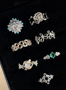 繁花锦簇轻奢蓝松簪花时尚小众双色戒指女个性花朵高级感气质指环