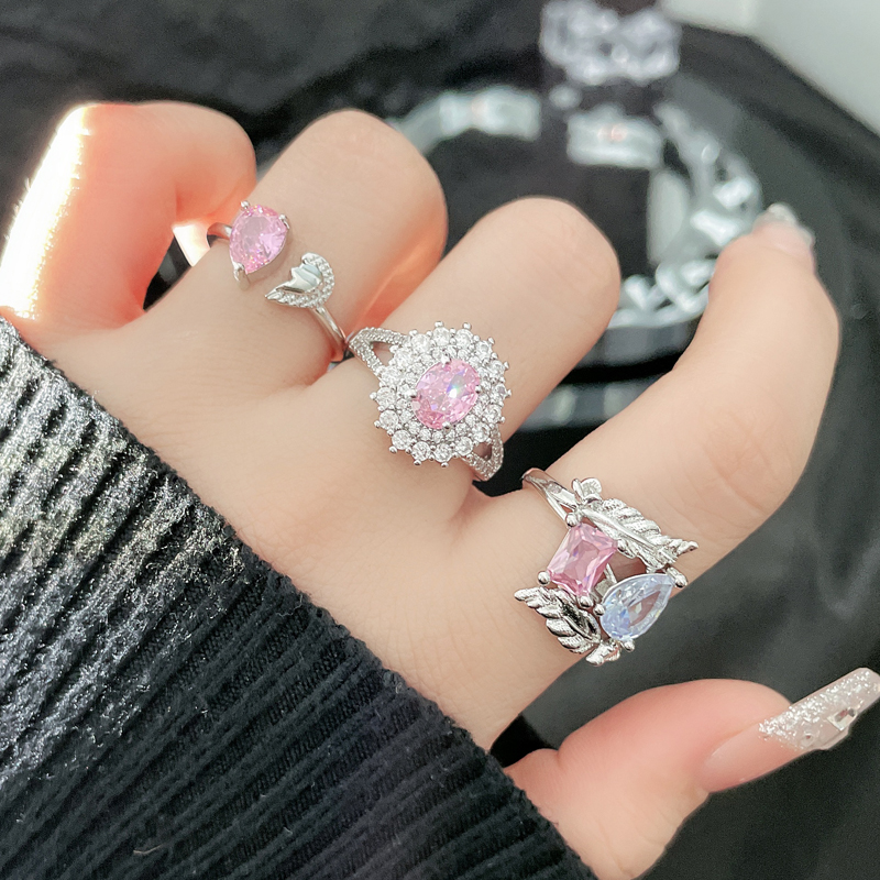 甜美粉钻不规则几何满钻开口戒指女小众设计轻奢百搭气质指环甜酷