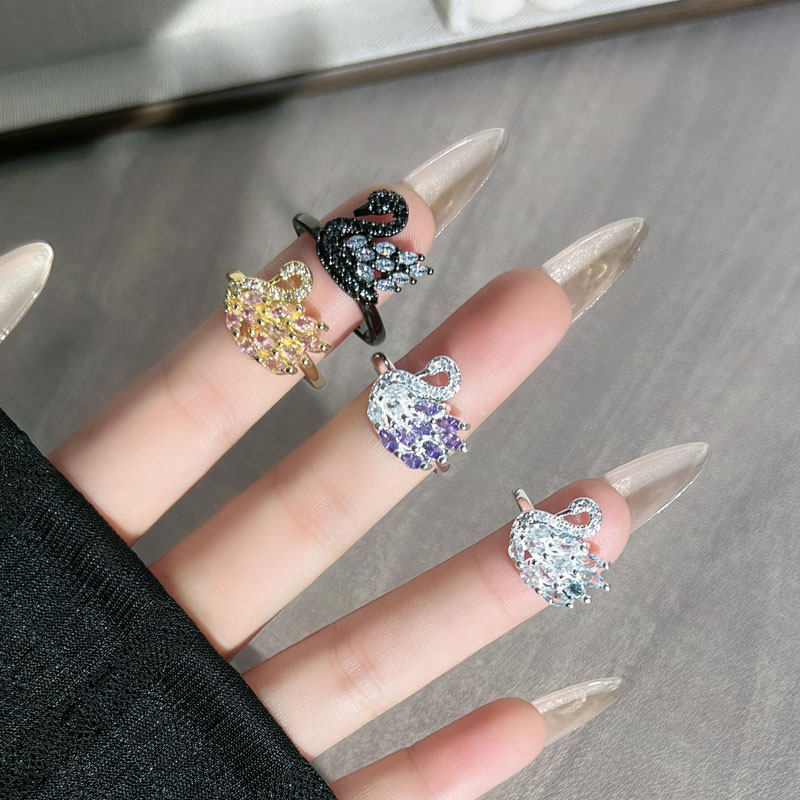 网红爆闪法式渐变满钻天鹅高级感甜酷戒指女小众设计气质绝美指环