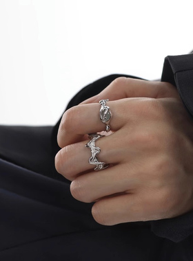 小众设计感波浪素圈开口戒指女线条缠绕开口戒简约高级感个性指环