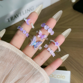 爆款 超仙甜美香芋紫罗兰渐变花朵气质开口戒指女银色简约百搭指环